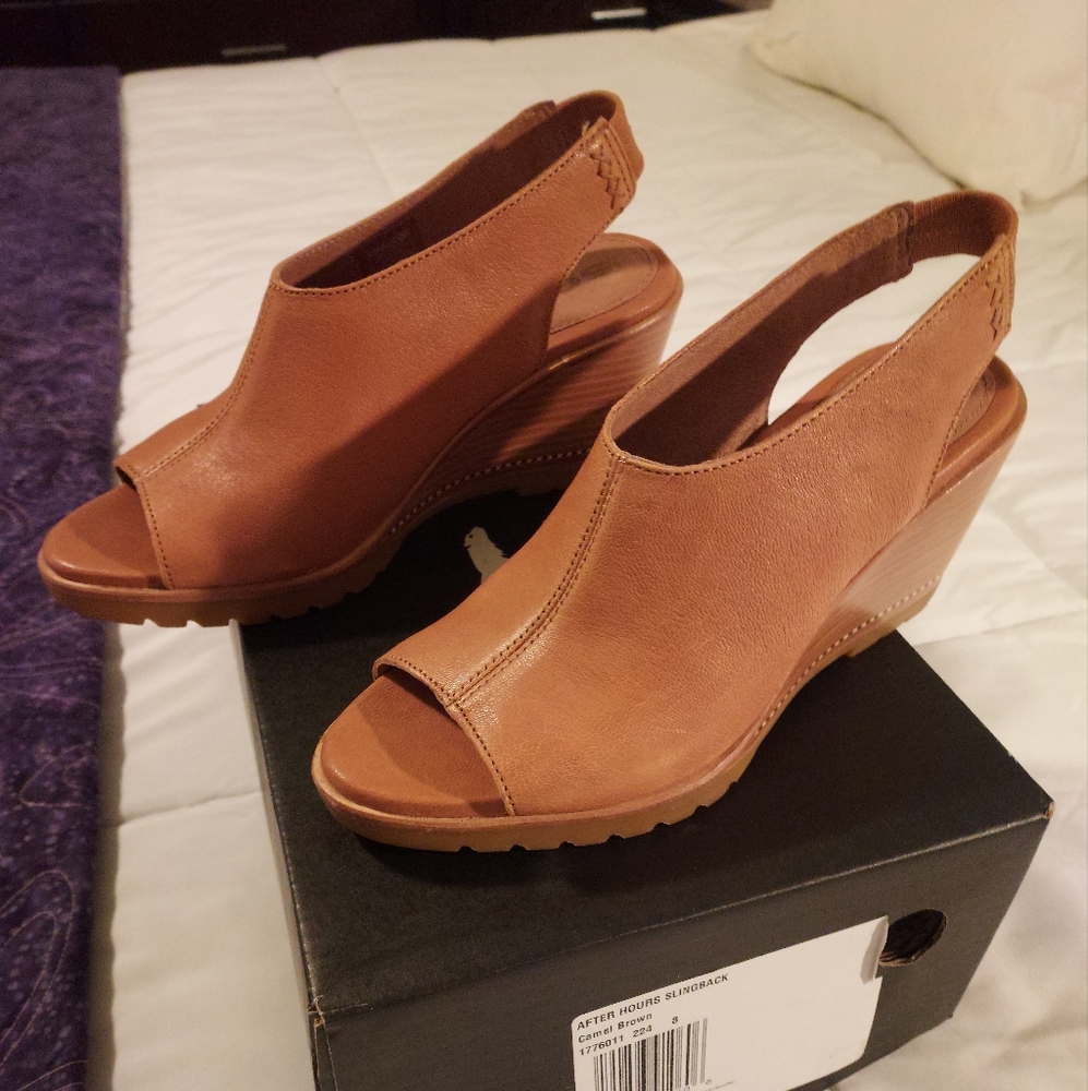 EUC Sorel After Hours slingbacks, camel, size 8